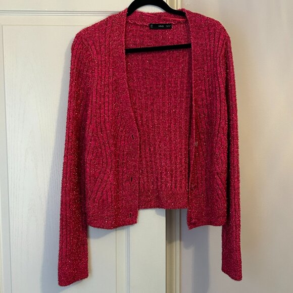 Mango cardigan with lurex buttons, pink shimmer, size M - Picture 2 of 5